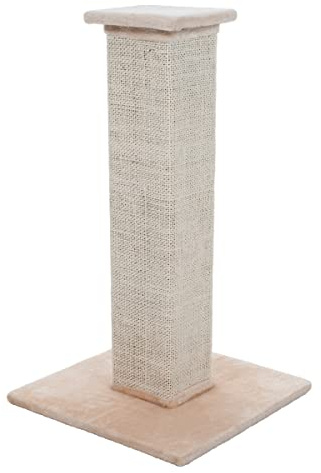 Cat Scratching Post with Carpeted Base - 27.75-Inch Sisal Burlap Fabric Scratcher - Furniture Scratching Deterrent for Indoor Cats by PETMAKER (Beige)