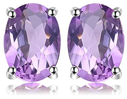 JewelryPalace Ovala 1,4ct äkta Ametist Solitär Stiftörhängen Silver 925 Damer, Lila Sten Smyckeset, örhängen Silver ädelstenar Flickor, Stiftörhängen Silver Smycken Kvinnor Gåva