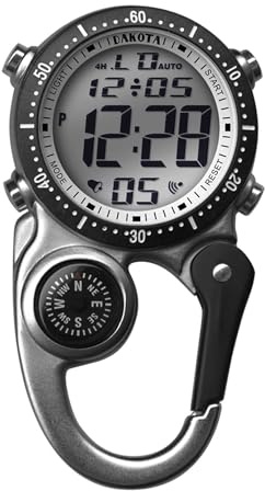 Dakota Digital Backpacker Clip, Fob and Pocket Watch, Alarm, Stopwatch, Timer and Dual Time, Outdoor Gifts for Men and Women, Tactical Digital Watch