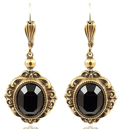 Vintage Ohrringe mit Markenkristallen Schwarz Gold NOBEL SCHMUCK