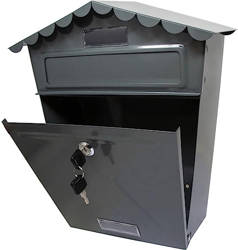 Steel Post Box Large Mailbox - Wall Mounted Parcel Delivery | Powder Coated - For Home Use & Outside on Sheds, Garages, Walls, Gates - Grey Mail Box with 2 Keys | Lockable Letter - Keep Your Mail Safe