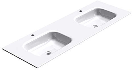 doporro Lavabo da Incasso 144 cm Doppia Vasca in Marmoresina Bianco Lucido, Lavabo Bagno Integrale Soprapiano con Troppopieno Colossum04