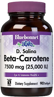 BlueBonnet Mixed Beta-Carotene 25,000 IU (7500 mcg) Eye Vitamins - Vitamin A Supplement D. Salina Algae Beta-Carotene, Lutein & Zeaxanthin for Eye Health & Immune Support - Gluten-Free - 90 Softgels