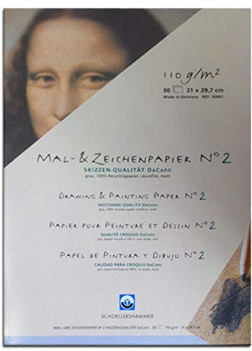 Schoellershammer Mal-/Zeichenpapier Nr. 2, A4, Grau, 110 g/m², Block mit 50 Blatt