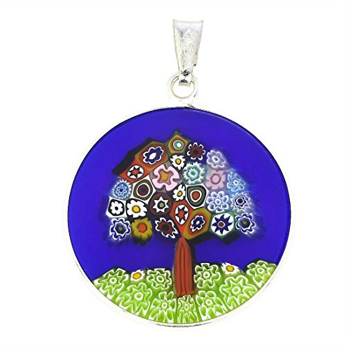 GlassOfVenice Murano glas Millefiori hänge livets träd i silverram 7/8 tum, En storlek, Glas, Kristall