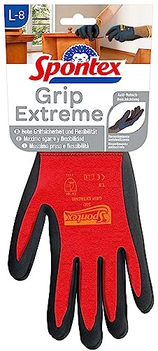 Spontex Grip Extreme Arbeitshandschuhe mit Nitrilbeschäumung, nach EN 388, leicht, flexibel, Farbe nicht frei wählbar, Größe L, 1 Paar