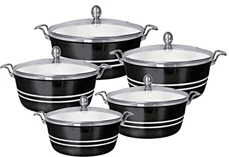 SQ Professional Metallic Aluminium Die-Cast Stockpot Set with Lids 5pc (Onyx)