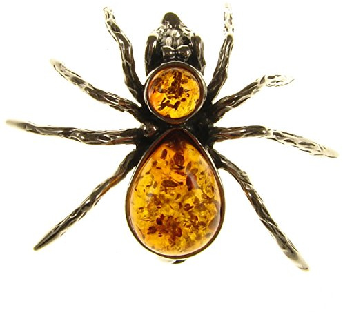 Baltic amber and sterling silver 925 cognac spider brooch pin