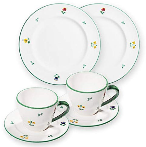 GMUNDNER KERAMIK Breakfast for Two Gourmet Crockery Set, Scattered Flower, Handmade in Austria