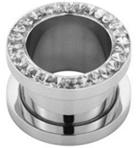 eeddoo Flesh Tunnel Kristall Silber Edelstahl 4 mm Aquamarine