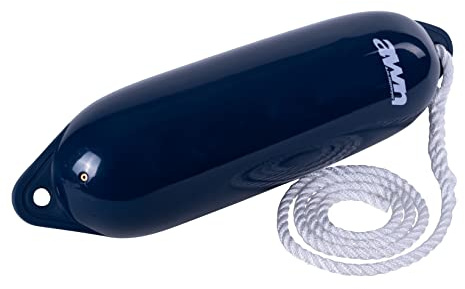 AWN Bootsfender, Langefender mit Leine, mit 1,5 m Fenderleine, hochwertiges Messingventil, robuster Schutz, Fender für Boote, Ø 20x63 cm, Dunkelblau