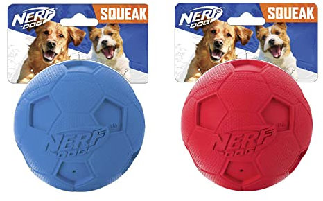 Nerf Dog (2er Pack Soccer Quietschen Ball Hundespielzeug, Rot/Blau, Klein