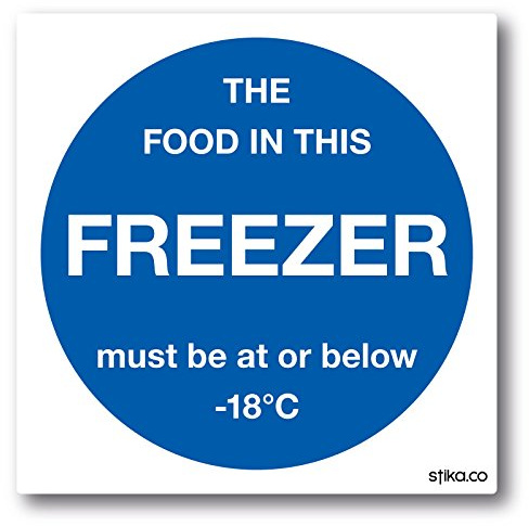 stika.co Set of 2 Freezer Temperature Stickers - Food Storage Safety Signs for Catering & Kitchens (100mm x 100mm) - Vinyl Labels
