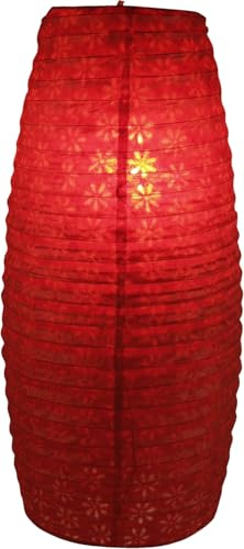 Kleiner ovaler Lokta Papierlampenschirm, Hängelampe Coronada, rot | Faltbarer Reispapierlampenschirm, Blüten-Motiv, aus Nepal, vielseitig einsetzbar, ideal für stimmungsvolle Beleuchtung.