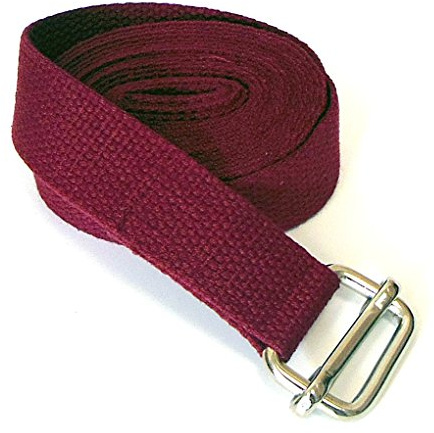 Yogagurt Yogaband 210 cm lang aus 100% Baumwolle bordeaux rot mit Schnalle aus Metall, Yoga-Straps Übungshilfe Dehnungshilfe