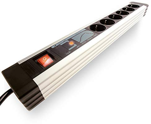 REV SupraLine Steckdosenleiste 6-Fach - Mehrfachsteckdose mit Schalter, 3m Kabel, Überspannungsschutz & Netzfilter, Aluminum