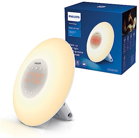 Philips Wake Up Light HF3505/01 - Despertador mcon 2 Sonidos Naturales, lámpara de Noche, Radio FM, Digital