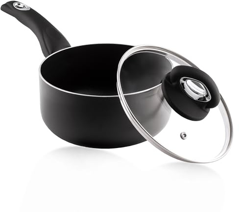 Pendeford Housewares Premium 18cm Non-Stick Saucepan with Glass Lid, 2.5L Capacity, Soft Touch Handle, Steam Vent, Induction & All Hob Compatible, Dishwasher Safe, 2.5mm Pressed Aluminium