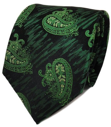 TigerTie Designer Seidenkrawatte grün dunkelgrün schwarz Paisley - Krawatte Seide