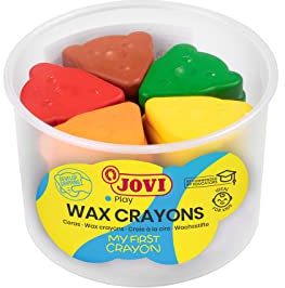 Jovi - Cires ergonomiques pour enfants MY FIRST CRAYON - Lot de 30 cires en 8 couleurs assortis pour un apprentissage créatif, Forme d'ours, Très résistant