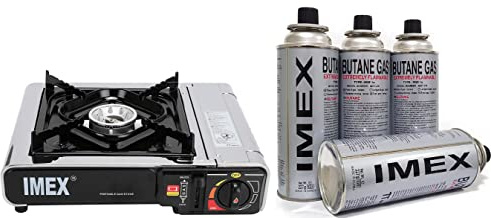 IMEX Camping Gaskocher Set im Tragekoffer mit 16 Gaskartuschen – Tragbarer Outdoor Kocher für Camping, Picknick, Wandern und Reisen, leistungsstark & kompakt