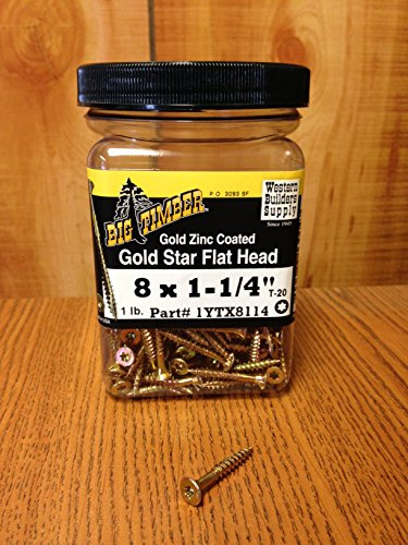 Big Timber 1YTX8114#8 by 1-1/4-inch T-20-drive bit Gold Star Flat Head Interior Screws,(231 per Box)