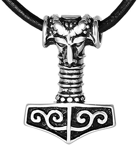 DonDon herrhalsband Thor Hammer med smyckespåse, Rostfritt stål, Ingen ädelsten