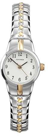 Sekonda Newton 19mm Womens Classic Analogue Quartz Watch with White Dial Mineral Glass and Two Tone Gold Silver Stainless Steel Expander Bracelet