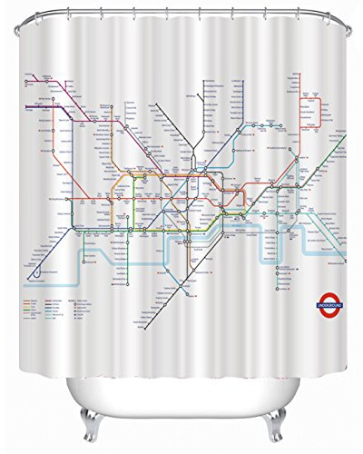 tatawu Tube Map Vorhang für die Dusche weiß 180 x 180 cm Wasserdicht London Underground Design Duschvorhang