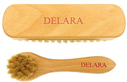 DELARA Piccola spazzola per le scarpe con setole naturali e spazzola per la crema. Completo di due pezzi. Colore: naturale