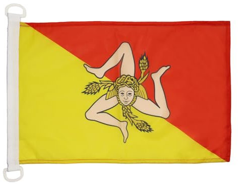 AZ FLAG - Drapeau Sicile - 45x30 cm - Pavillon Nautique Sicilien - Italie Spécial Bateau Et Extérieur En Maille Bloquée Avec Anneaux Plastiques Intégrés - 30g