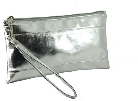 Adorable Patent Clutch Purse Organiser Bag with Detachable Wrist Strap in silver