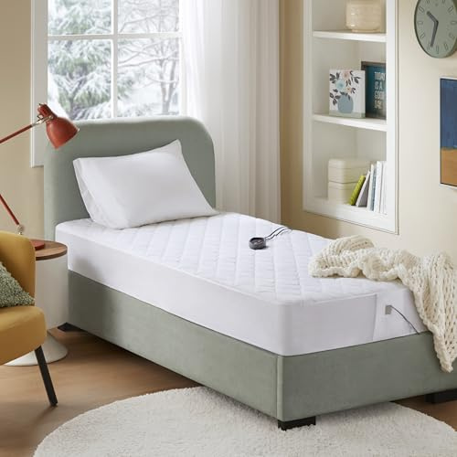 Beautyrest Cotton Blend Heated Mattress Pad Secure Comfort Technology - Luxury Quilted Electric Mattress Pad with Deep Pocket - 5-Setting Heat Controllers, Twin XL , White