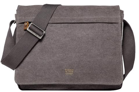 Troop London TRP0240 Classic Canvas Laptop Messenger Bag - Charcoal