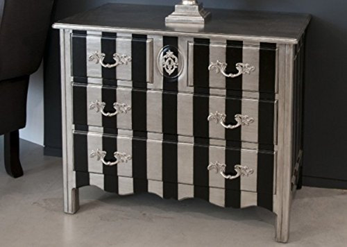 Casa Padrino Barock Kommode Silber/Schwarz Streifen 94cm - Antik Stil Möbel