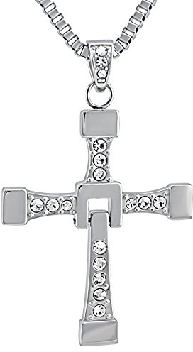 Hanessa Edelstahl Kette mit Kreuz-Anhänger und Strass Steinen 60cm lang - Dominic Toretto Halskette inspiriert von Fast and Furious - Perfektes Fanartikel Merchandise für Männer zum Film Fast&Furious