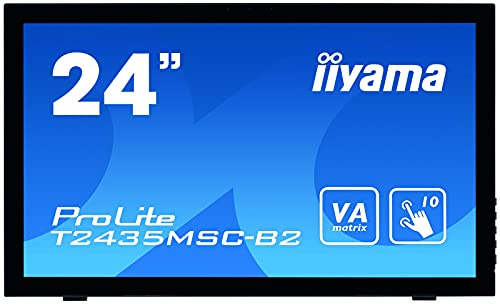 iiyama Prolite T2435MSC-B2 Monitor Táctil de 23.6 Multitáctil Capacitivo de 10 puntos, FullHD (1920x1080, panel VA, 16:9, 6ms, 1 DVI, 1 HDMI, 1 DisplayPort, 2 USB2.0, Webcam, Micrófono), Negro Mate
