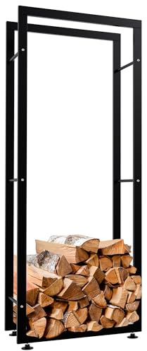 CLP Kaminholzständer Keri V2 I Aus Schwarzem Metall I Kaminholzregal Mit Bodenschonern I Stapelhilfe Für Brennholz, Farbe:schwarz, Größe:25x60x150 cm