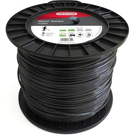 Fil de débroussailleuse Oregon Nylon Étoile 2.4mm, Coupe herbes hautes, mauvaises herbes, végétation dense, Fil nylon haute résistance, compatible avec modèles standards, 2.4mm x 360m (104885E)