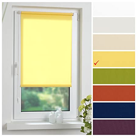 Liedeco® Rollo Klemmfix - 75 x 150 cm gelb (Breite x Höhe) / lichtdurchlässig Blickdicht und stufenlos verstellbar/leichte Innen-Montage ohne Bohren mit Klemmträger / 123 montiert