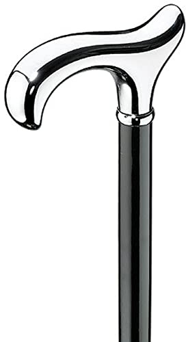 Gehstock Silber ADMIRAL, ergonomischer massiver Derbygriff glanzverchromt, Stock Buche seidenmatt schwarz lackiert, inklusive Gummipuffer