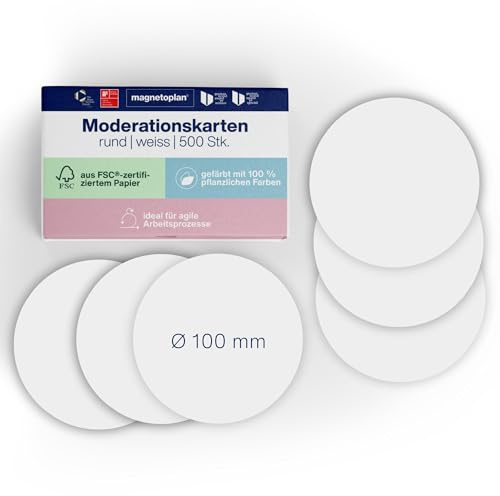 magnetoplan Moderationskarten, rund | Weiß | 500 Stk. | Kommunikationskarten | Ø 100 mm | Für Meetings und Präsentationen | FSC-zertifiziert