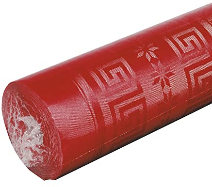 Damask paper disposable tablecloth in roll 50 M long X 1.18 M wide - Damask paper with a chic and classic universal pattern - red (bright)