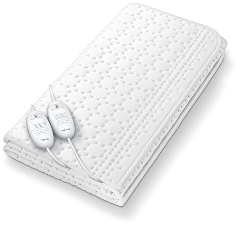 Beurer TS 26 Doppel-Wärmeunterbett, extragroßes XXL-Format mit separat einstellbaren Temperaturzonen für zwei Personen, zwei Schalter mit je 3 Temperaturstufen, Maschinenwaschbar, 150 x 140 cm