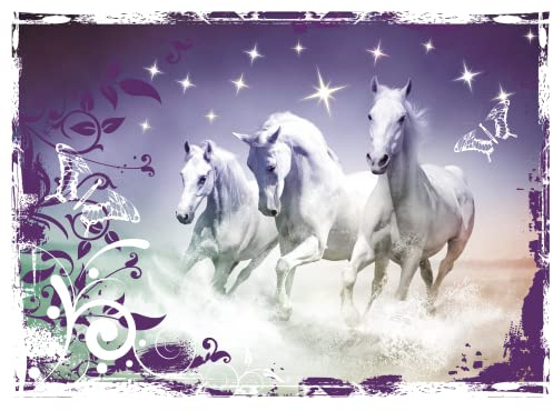GRAZDesign Wandtattoo Pferde, Wandsticker für Mädchen Kinderzimmer | Poster selbstklebend | Wandaufkleber Lila Farben - 79x57cm