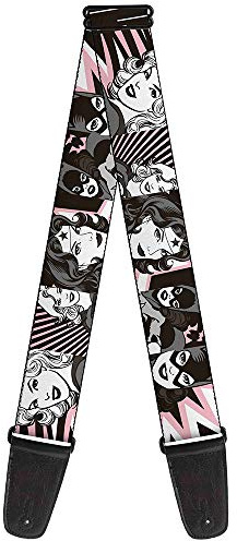 buckle-down Gitarrengurt 34-60 Batgirl/Wonder Woman/Supergirl Retro Panels Black/Pink/White