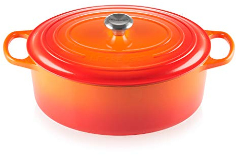 Le Creuset Signature gjutjärnspanna med lock, Ø 35 cm, oval, lämplig för alla typer av spisar och induktion, volym: 8,9 l, 7,375 kg, ugnsröd