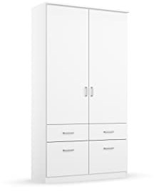 Rauch Drehtürenschrank Bremen - 2-türiger Kleiderschrank mit 4 Schubladen - Front und Korpus in Weiß, 58 x 91 x 199 cm