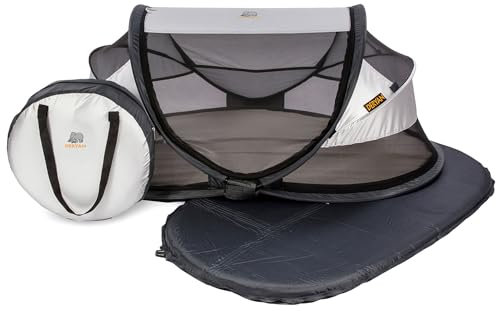 Deryan Baby Reisebett mit Matratze ab Geburt bis 2,5 Jahre - Pop Up Babybett Babyzelt in 2 Sekunden aufgestellt - inkl. Moskitonetz & Reisetasche - 120x75x50cm (Silber)