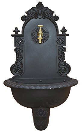 VERDELOOK Fontana a Muro da Giardino in ghisa con Rubinetto, 44x21x75 cm, Nero Antracite per arredo e Decorazione Esterni